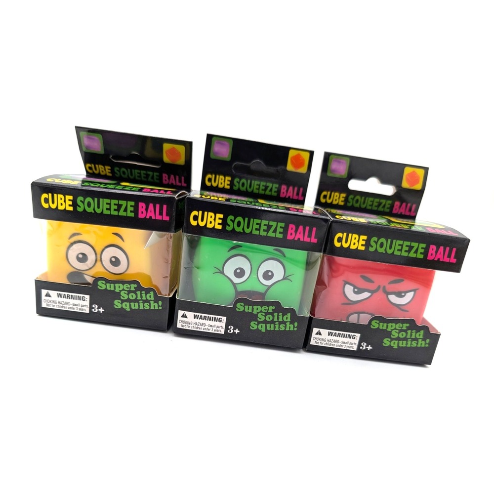 3 pk Cube Squeeze Ball emotions Super Solid Squish Toy, Ages 3+